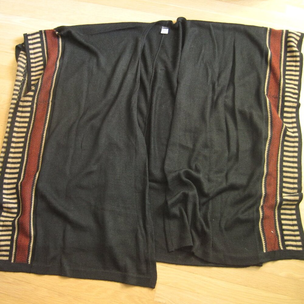 NOVICA Poncho Alpaca Wool Ruana Cape Sweater Peru Shawl Cardigan Black Tan Red